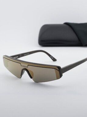 Balenciaga BB0003S 012 Shield Sunglasses - Brown / Bronze Mirror